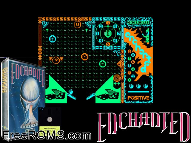 Enchanted (UK) (1989) [h1] Amstrad CPC game showing 3D box cover and gameplay screenshot